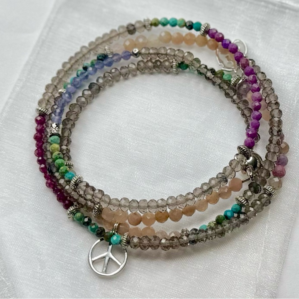 💎 Sterling Silver & Semi-Precious Stone Wrap Bracelet/Necklace -  Boho Luxe